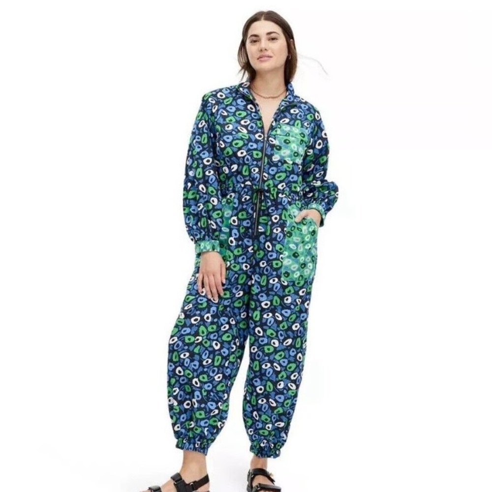 Diane Von Furstenberg Blue and Green Patterned Jumpsuit